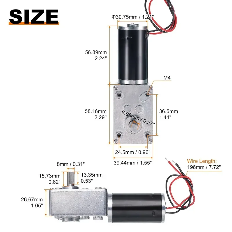 5840-31ZY Worm Gear DC Gear Motor 12v24v 7RPM-470RPM Adjustable Speed Reverse Self-Locking High Torque Double Shaft Gear Motor
