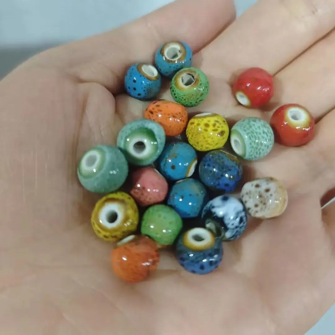 20 Stück/Lot 10mm gepunktete Keramikperlen, glasierte Perlen, lose Abstandshalterperlen für die Schmuckherstellung, DIY Armband, Halskette, Zubehör