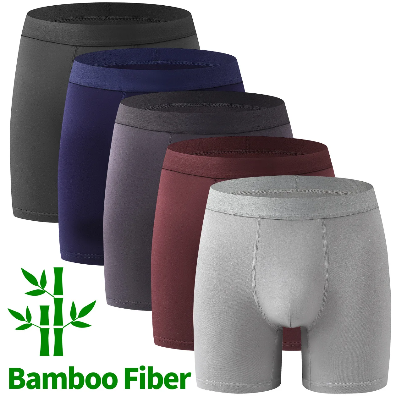 

5-Pack Men's Bamboo Underwear EU Sizes Mid Rise Long Leg Breathable Antibacterial Soft Comfy Boxer Briefs 03EU 509069