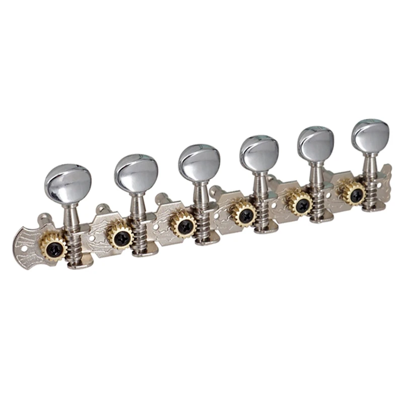 2Pack 6R6L Stainless Guitar Tuning Peg Machine Heads Tuners Button For Classic Folk Guitar Chrome