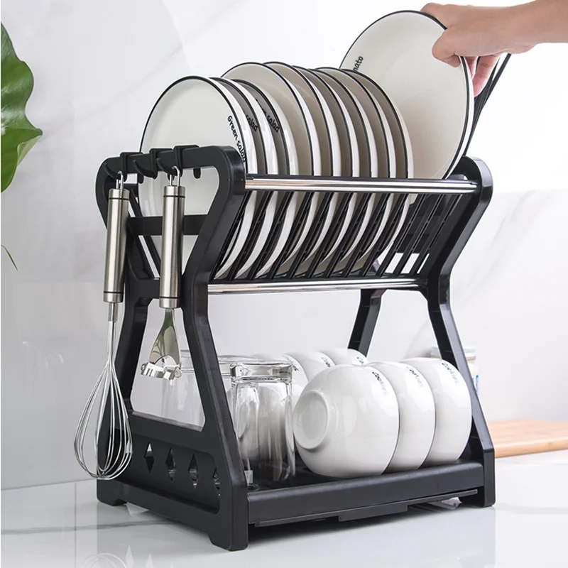 

Dish Rack Kitchen Storage Plastic Tableware Rack Water Filter Rack Household Double Storage Water Filter Rack Kitchen Tools