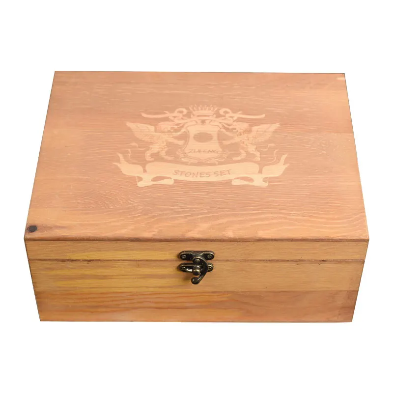 

New Ice Wine Stone Wooden Box Bar Wine Cup Stainless Steel Ice Block Storage Wooden Packaging Wine Stone Box