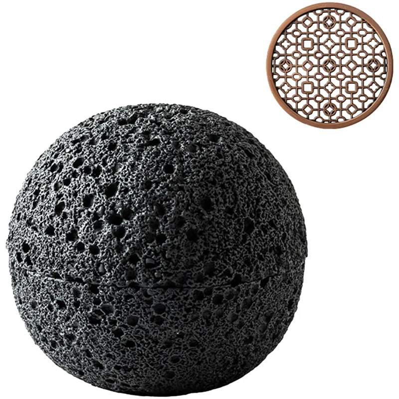 Bowl,Molecular Cuisine Creativity Imitate the Round Smoke Cup Black Tableware on the Fire Stone Ball Plate