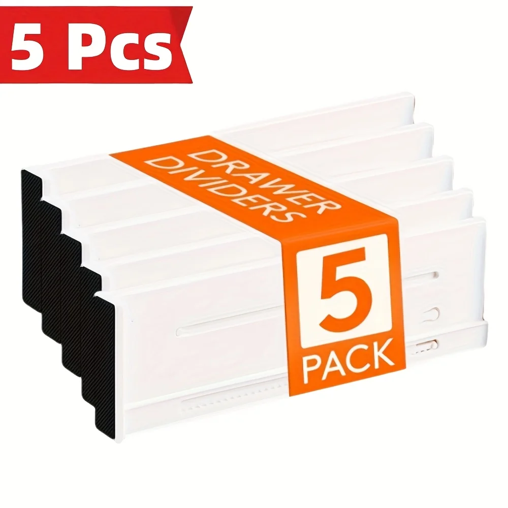 

5 Pack Drawer Dividers for Clothes, Adjustable Drawer Organizers Expandable Separators Dresser Organizer for Clothes Kitchen Off