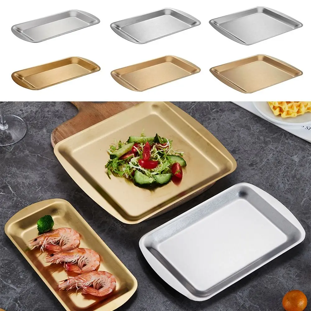 

Тарілка для барбекю из нержавеющей стали в корейском стиле, прямоугольная неглубокая плоская тарелка, серебро, золото, легко чистящиеся формы для жарки, формы для выпечки кондитерских изделий