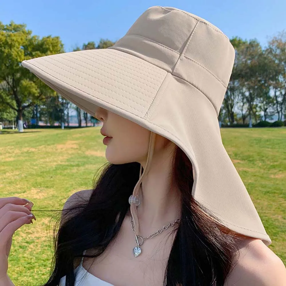 Hiking Hats Women Fisherman Hat with Neck Flap Long Wide Brim Wide Brim Bucket Hat Ultraviolet-proof Large Brim