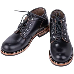 Black Cowhide Goodyear-Sew Work Boots Men's Wear-resistant Round Toe Short Tube Men's Casual Durable Mid Top Shoes