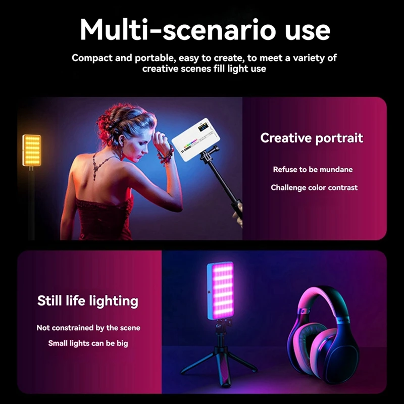 Bi-Color LED Selfie Light with Clip 3000mAh Rechargeable Battery Ideal for Video Conferences, Vlogs, and Laptop Use-ABFB