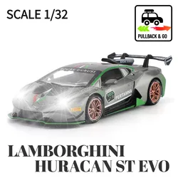 1:32 Lamborghini Huracan ST EVO Pullback Car Toy with Lights Engine Sound, Diecast Car Model Scale Replica Gift Kid Boy Toy
