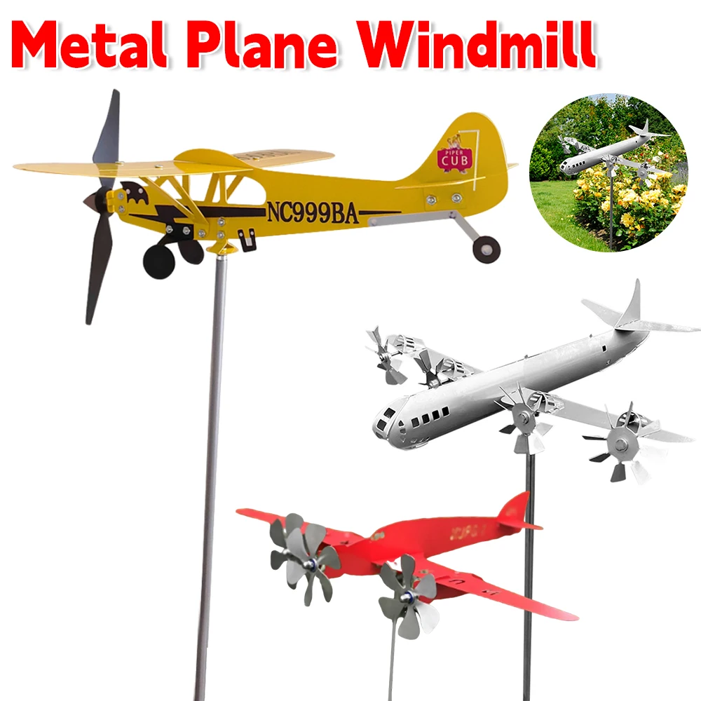 3D Plane Garden Creative Weather Vane Decoration Metal Windmill Wind Spinner Airplane Anti-corrosion Weatherproof Dutdoor Decor