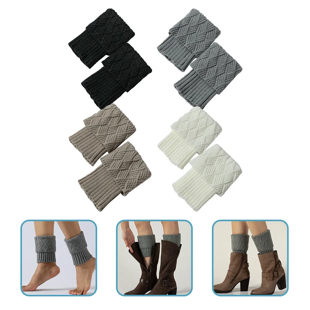 

4 пары теплых вязаных гетр для женщин и девушек, зимние манжеты для обуви, стильные и уютные накладки на ноги, модный аксессуар для холодной погоды