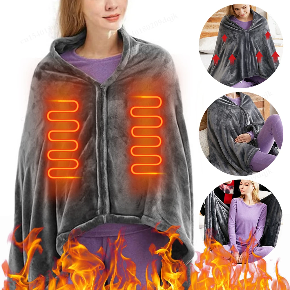 

USB Electric Heated Blanket 3 Heating Levels Fleece Heated Blanket Wearable Heating Lap Blanket Quickly Heated Cape Pad