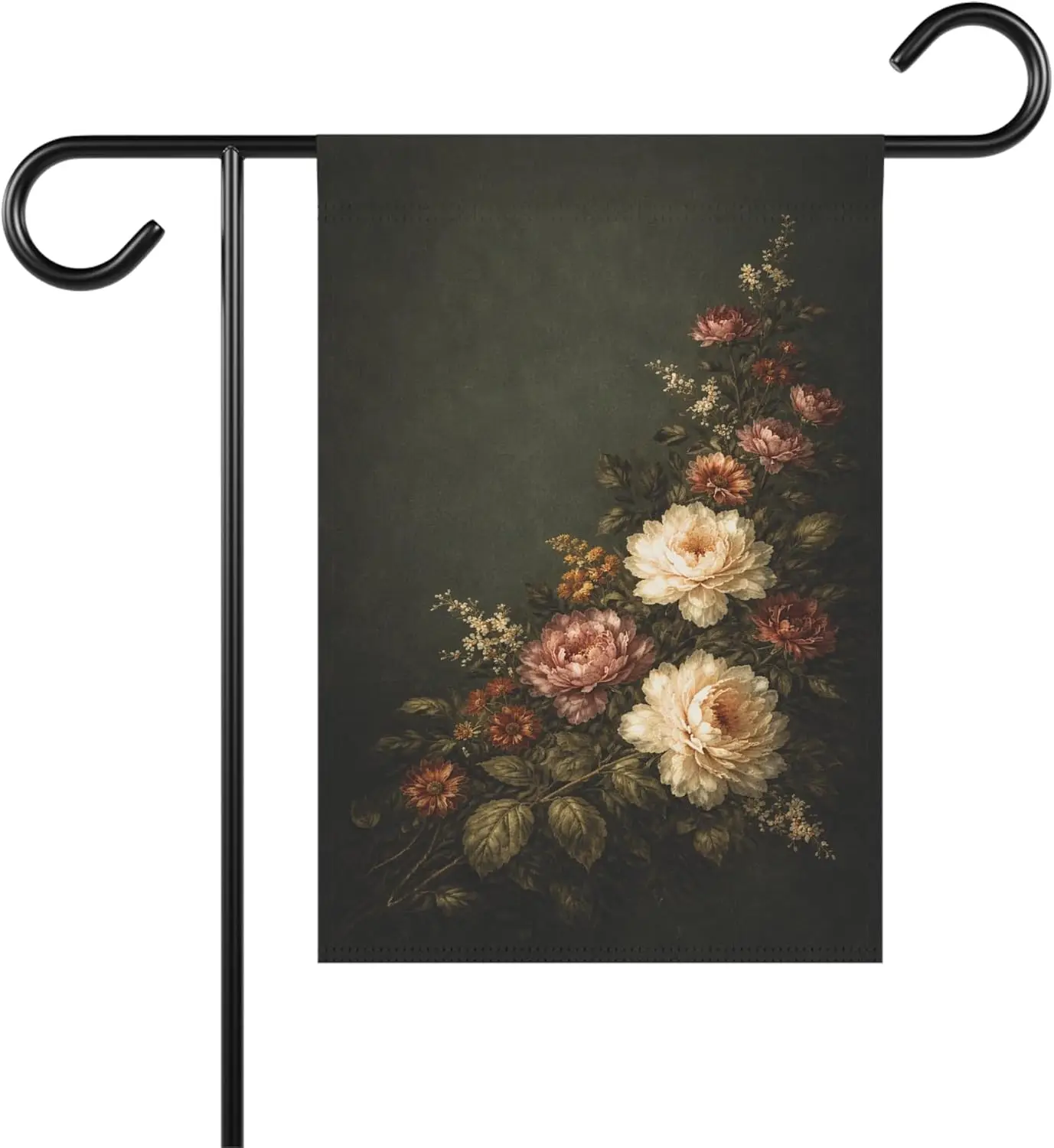 Moody Floral Garden Flag Dark Green Oil Painting Botanical Porch Decor Double Sided Outdoor Flag Cottagecore Dark Decor 12x1 yyi