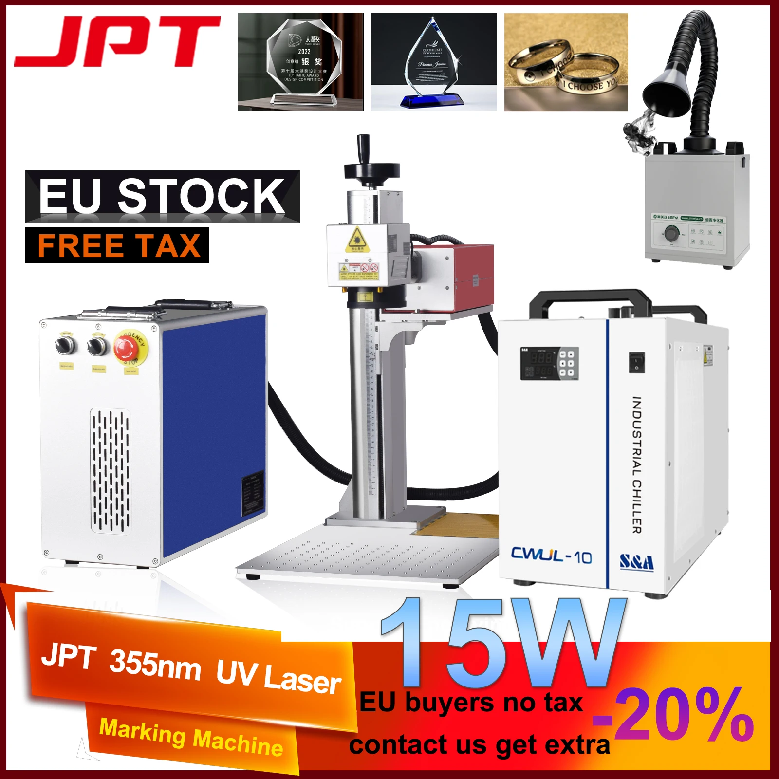 5 واط/10 واط/15 واط JPT UV آلة الحفر بالليزر 355nm 5 واط الأشعة فوق البنفسجية صانع الليزر 15 واط JPT UV الليزر للزجاج/الخشب/الأكريليك/الجلود المياه المبردة