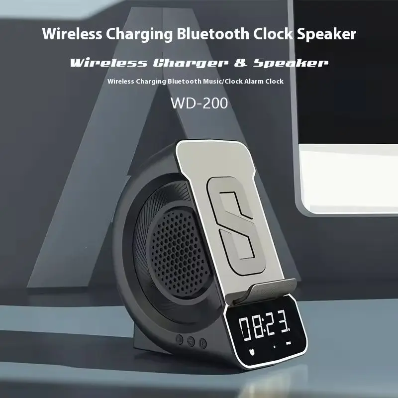 

Беспроводное зарядное устройство «три в одном», Bluetooth-динамик со светодиодным цифровым будильником, держатель для телефона, портативный многофункциональный настольный разговор