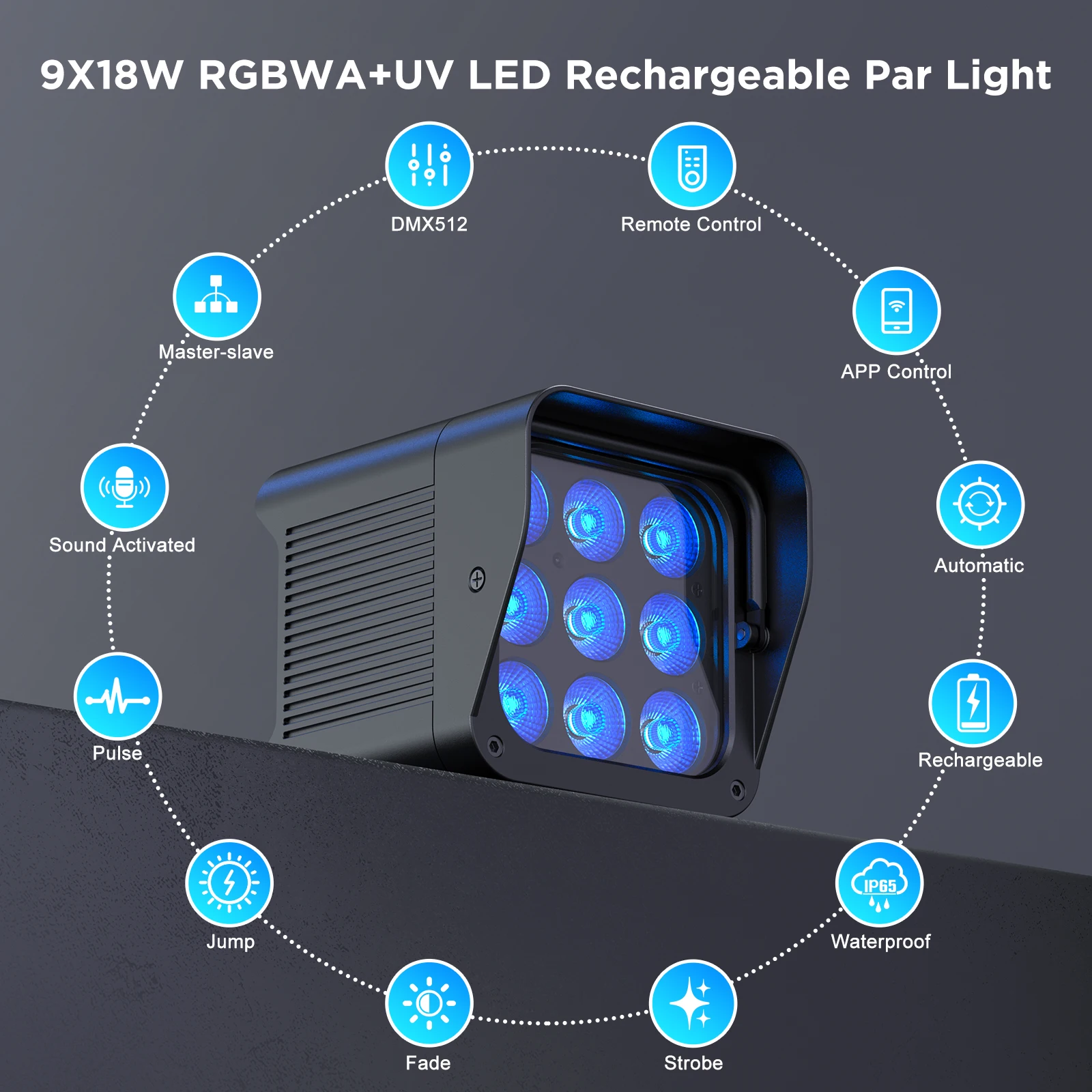 9X18W IP65 RGBW+UV 6-IN-1 Battery Rechargeable 8800mAh for Wedding Halls Banquet Lights Party Music Festivals Par Lights