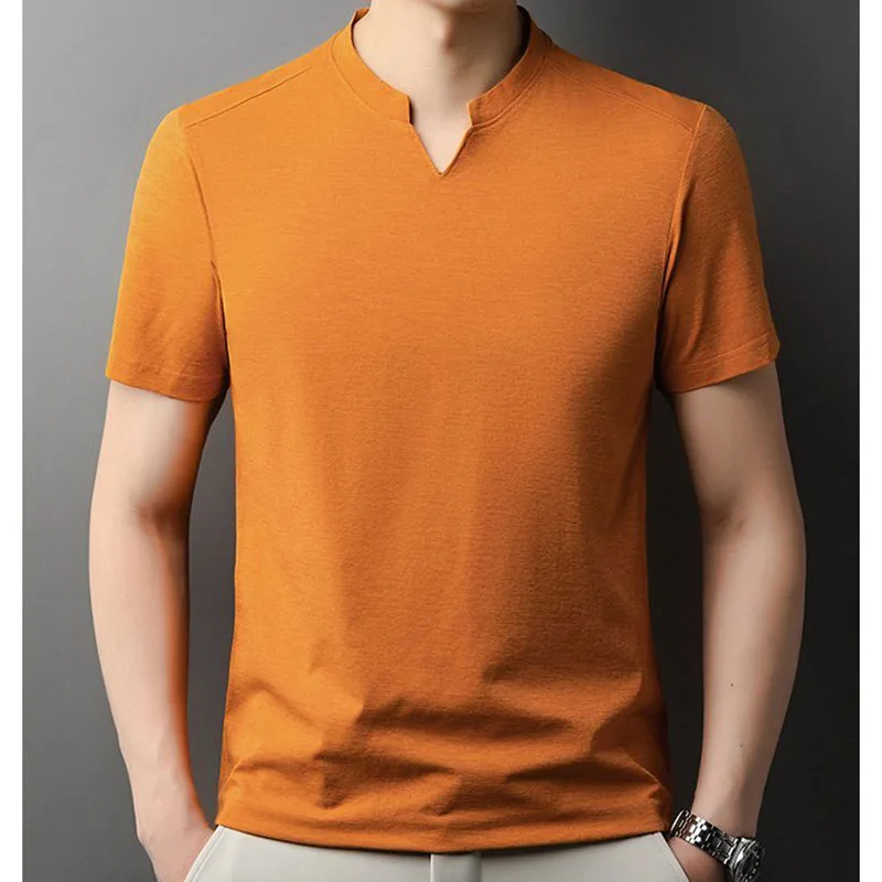 

Fashion V-Neck Short Sleeve Solid Color All-match T-Shirts Men's Clothing 2025 Summer New Loose Casual Tops Business Tee Shirts