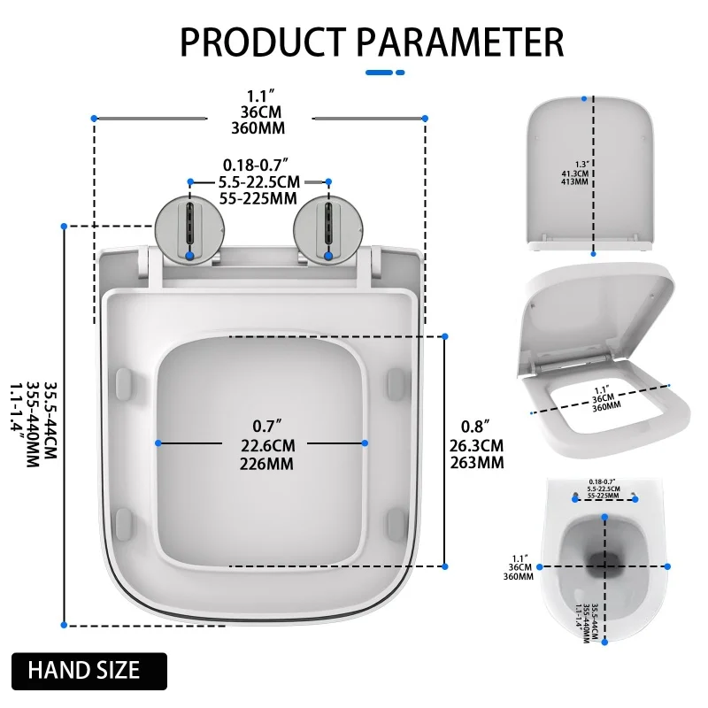 مقعد مرحاض مربع سريع التحرير، ناعم، سهل التنظيف - غطاء مرحاض مدمج متين مضاد للبكتيريا، حمام مقاوم للخدش