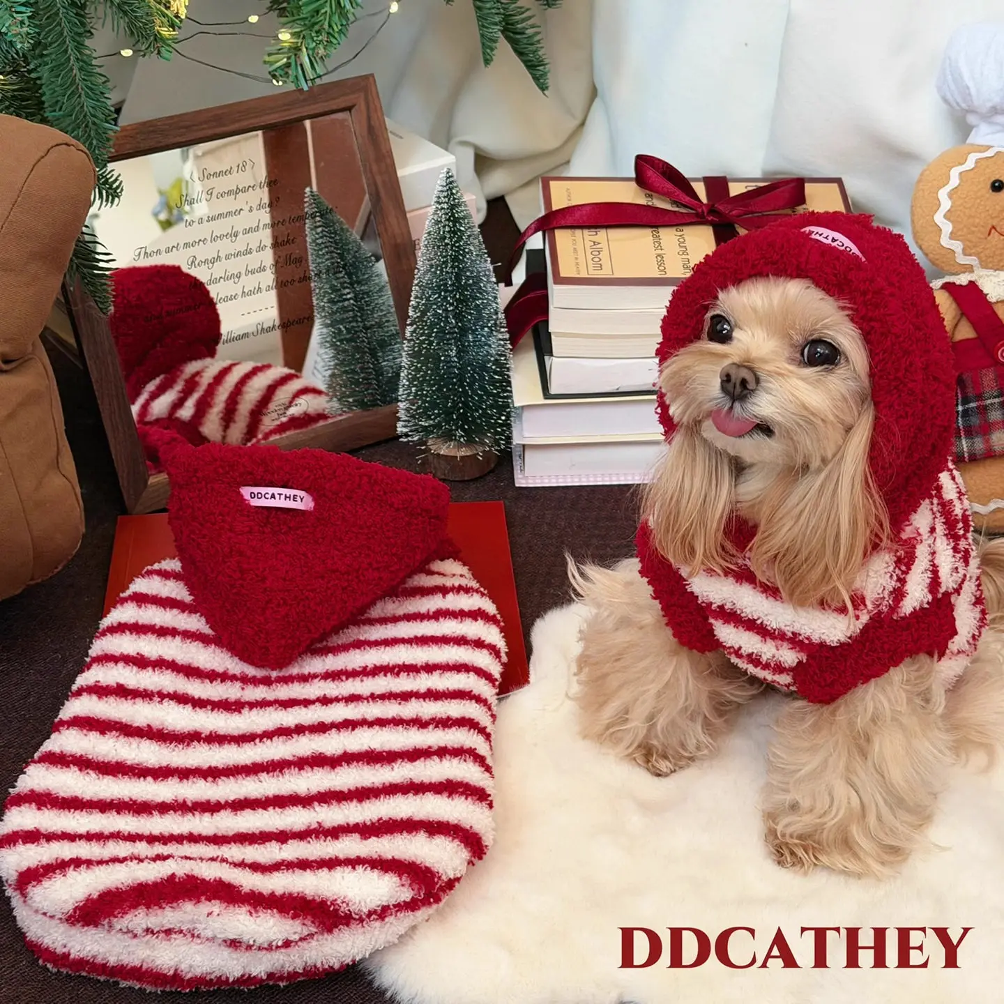 Fashion Red Stripe Pet Dog Clothes Simple Warm With Hat Hoodies For Small Medium Dog Chihuahua Puppy Ovrealls Outerdoor Hoodie - view 2
