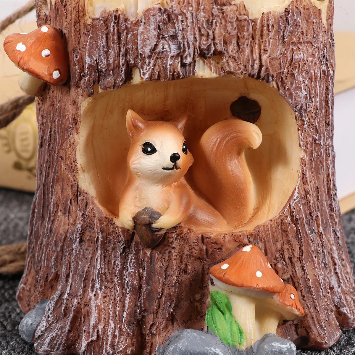 Stump Shape Resin Flowerpot Animal Pattern Durable Resin Ornament Home Office Succulent Plant Container Tool Hanging Strap Basin
