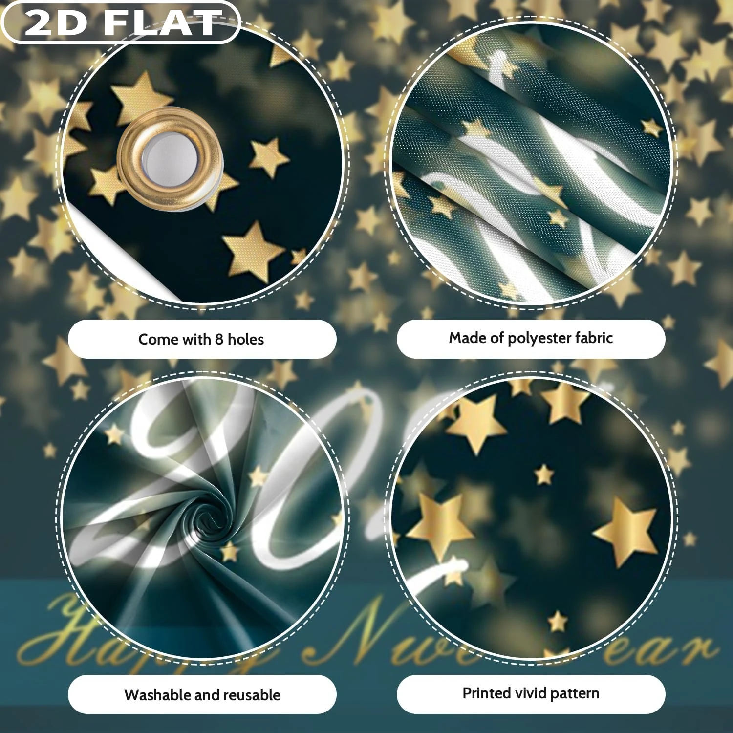 2D FLAT 1pc 6x13ft New Year 2026 Garage Door Banner, Golden Classical Clock Champagne Glasses Sparkling Design Garage Door Cover