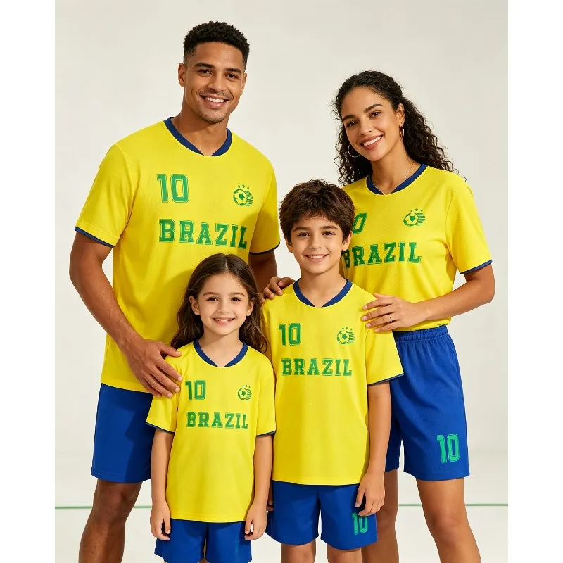 Ensemble de 2 pièces maillot et short de football Brésil pour toute la famille, garçons et filles, été, séchage rapide, uniforme d'entraînement de football, survêtement de sport pour enfants