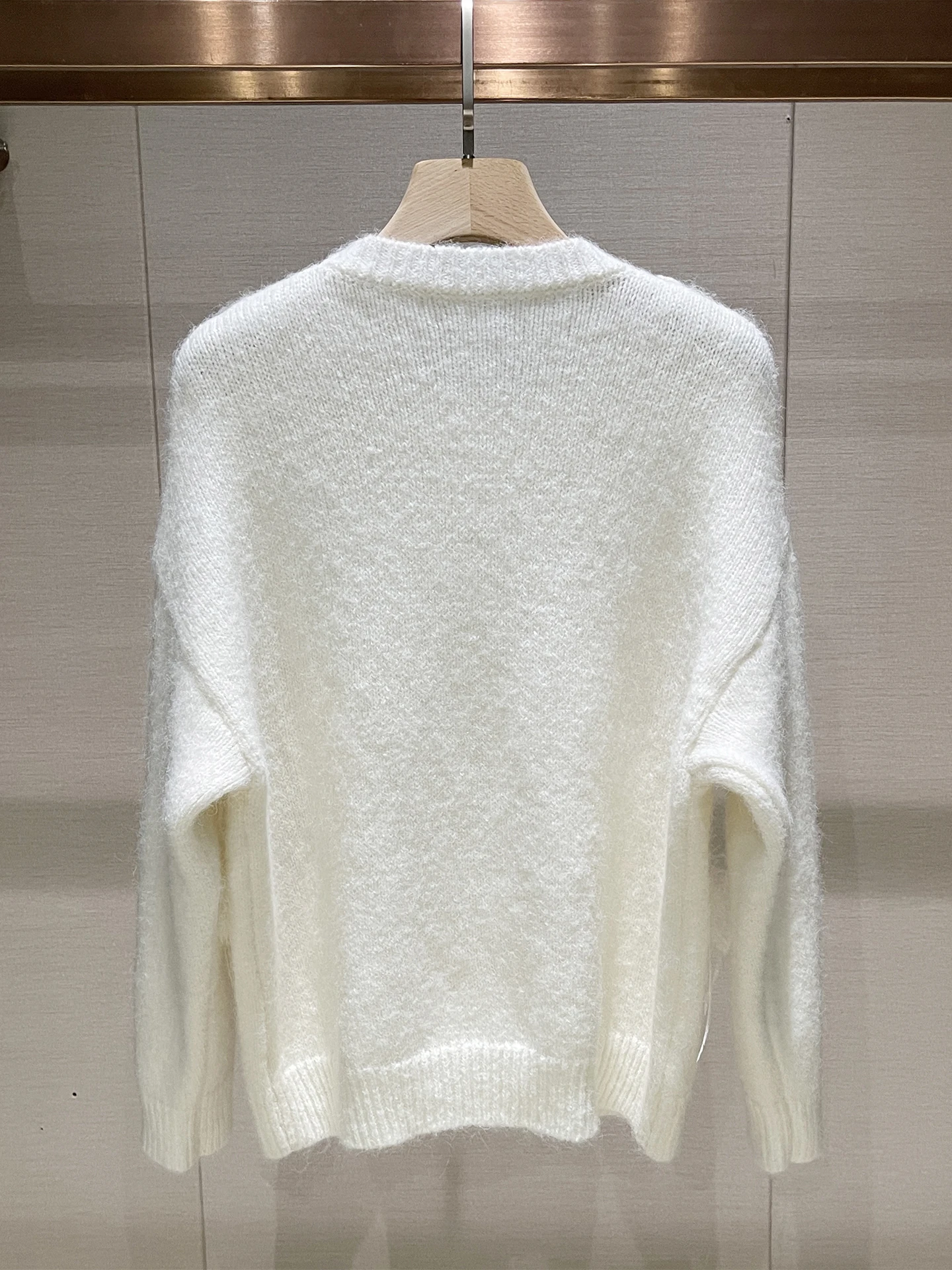 Lace Splicing Knitted Sweater Women's Casual Sle Long Sve round Ne Feather Flower Patterned White Overhead Knitwear