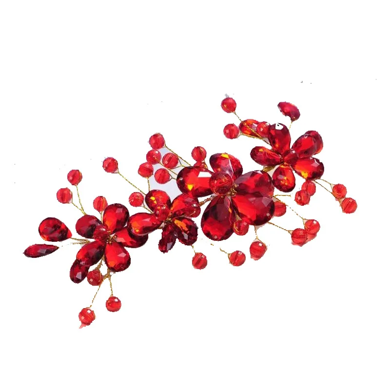 Red Color Crystal Flower Headband Hairband Tiara For Women Rhinestone Bridal Wedding Hair Accessories Jewelry Headband Hairband
