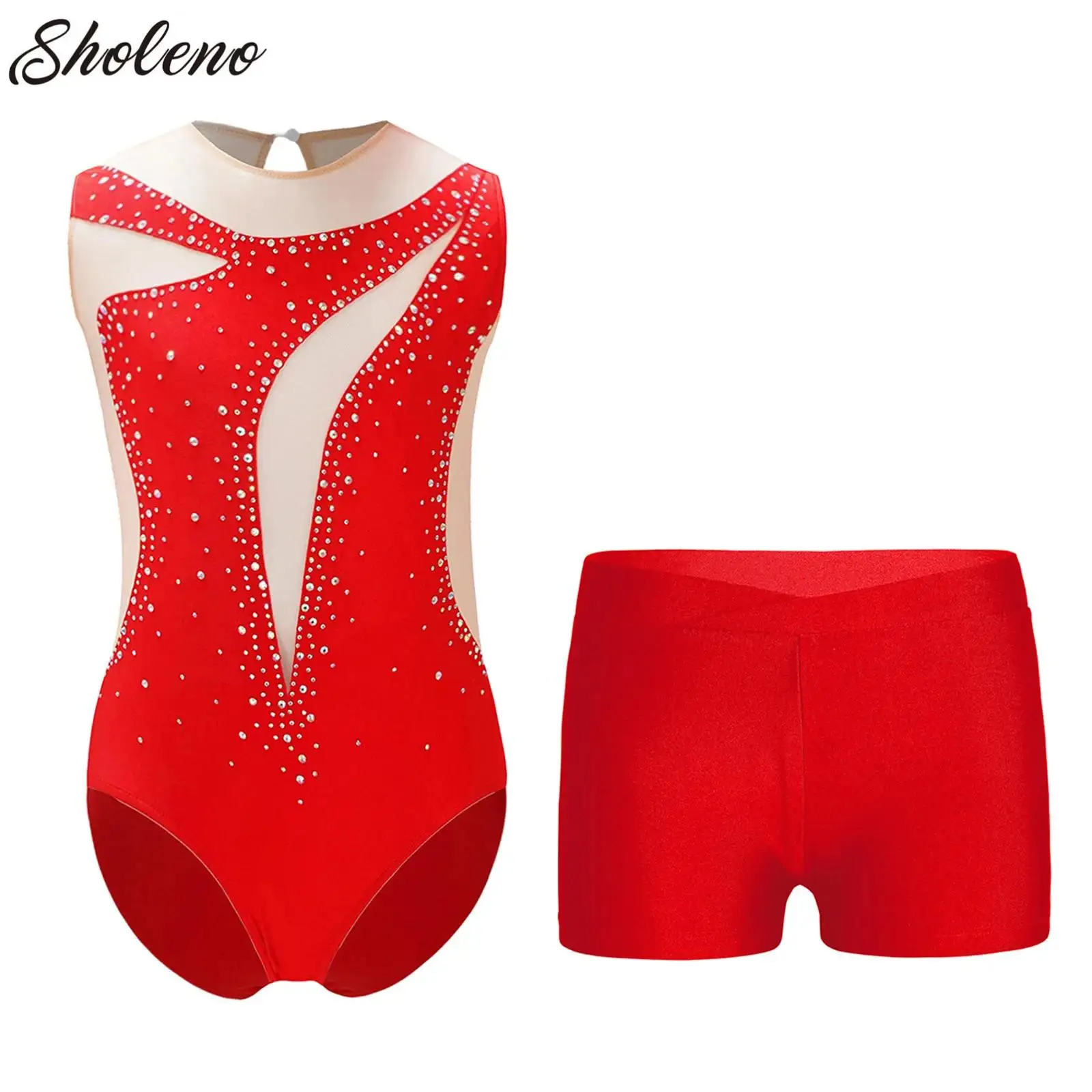 

Kids Girls Gymnastics Dance Leotard Set Jumpsuit Fancy Print Tops Shorts Figure Skating Bodysuit Dancewear Fitness Sportswear