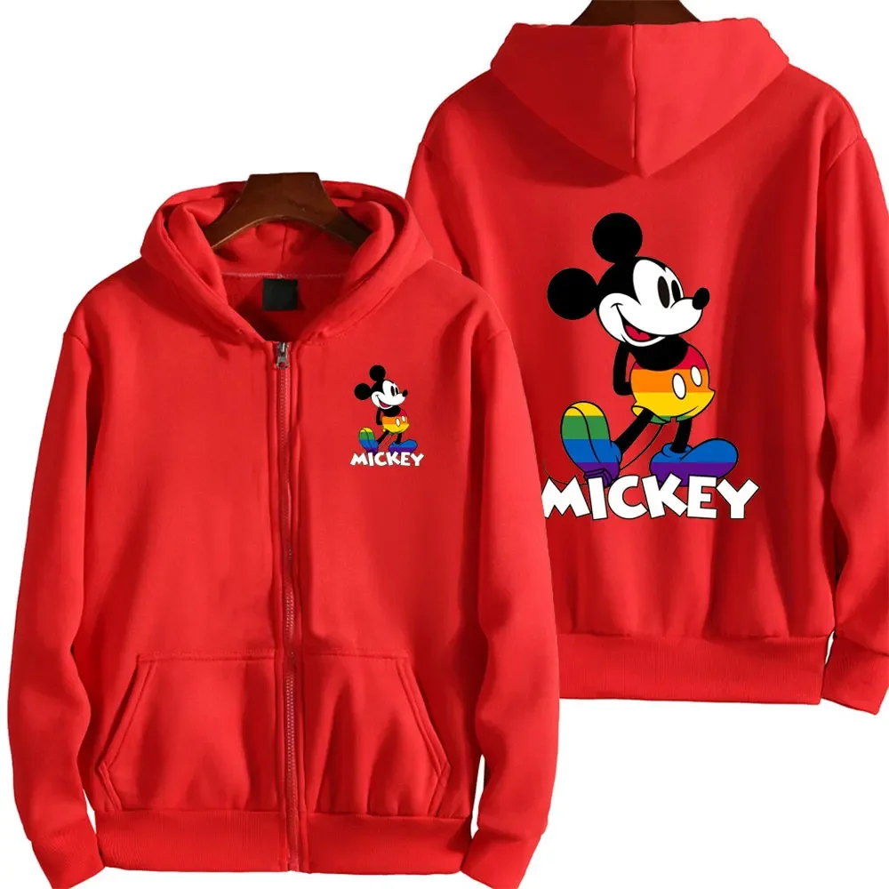 Womens Disney Mickey Mouse Cartoon Print Zipper Hoodie Kawaii Cute Autumn and Winter Fashion and casual Couple's Zipper Hoodie