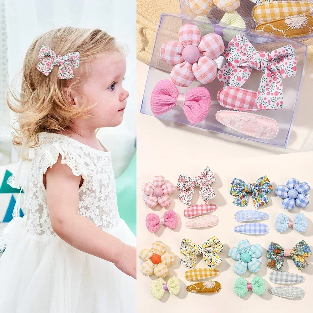 5Pcs/Set Mini Baby Girl Hair Clip Cute Floral Bow Bunny Princess Spinka do włosów dla małej dziewczynki Lovely Bang Side Clip Akcesoria do włosów