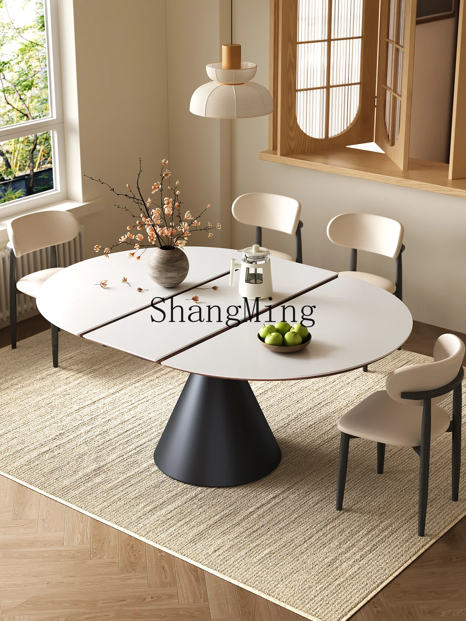 

CL rock slab dining table retractable retro style simple household variable round dining and chairs