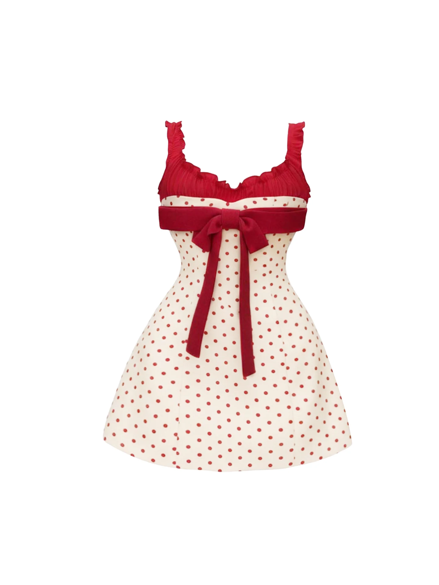 Ele Polka Dot Knot Strapl Dr Dames vroege herfst taille cinching zoete A-lijn rok plus maat Dr