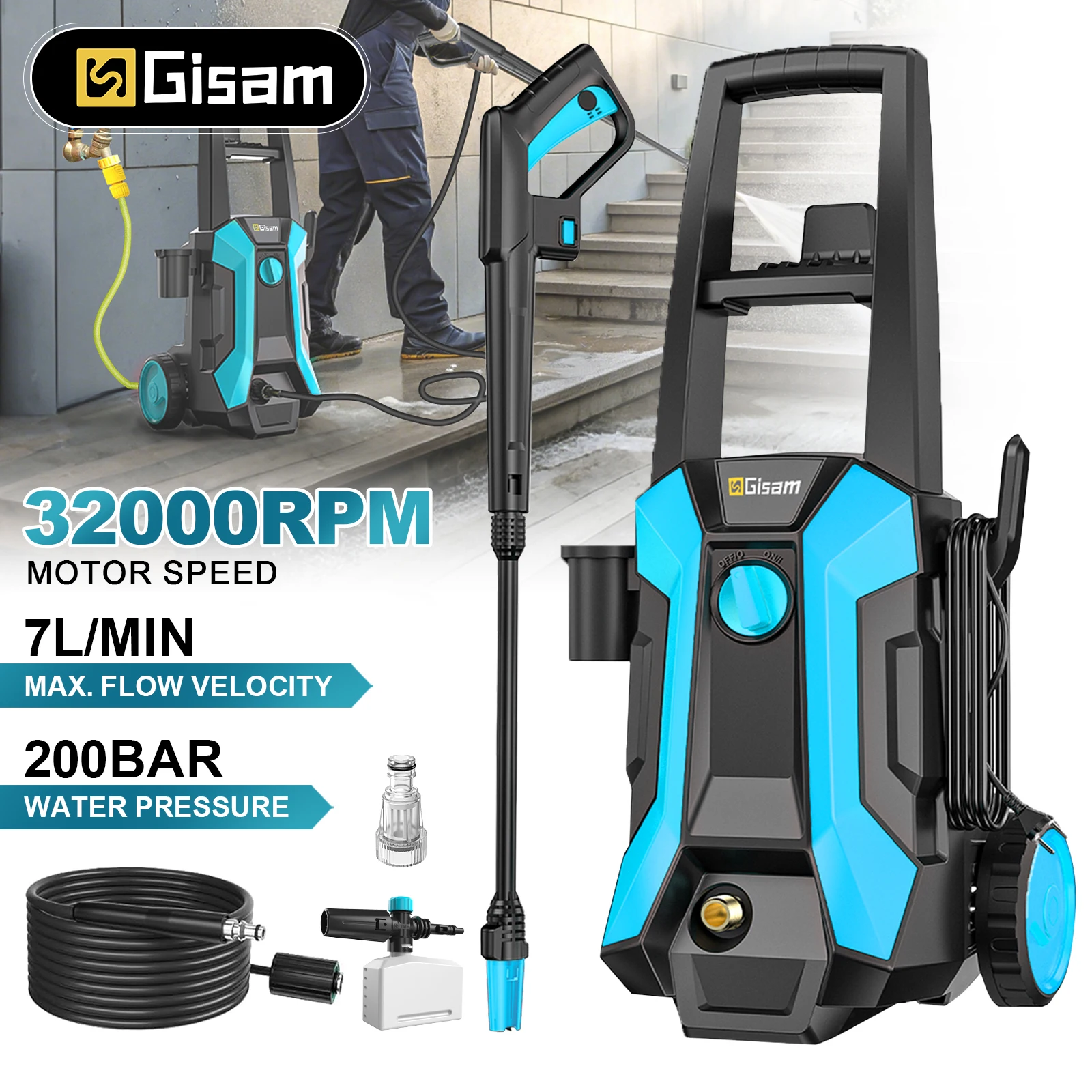 Gisam 200Bar Elektryczna myjka wysokociśnieniowa 2900 PSI 2200W z Polski za $77.24 / ~295zł