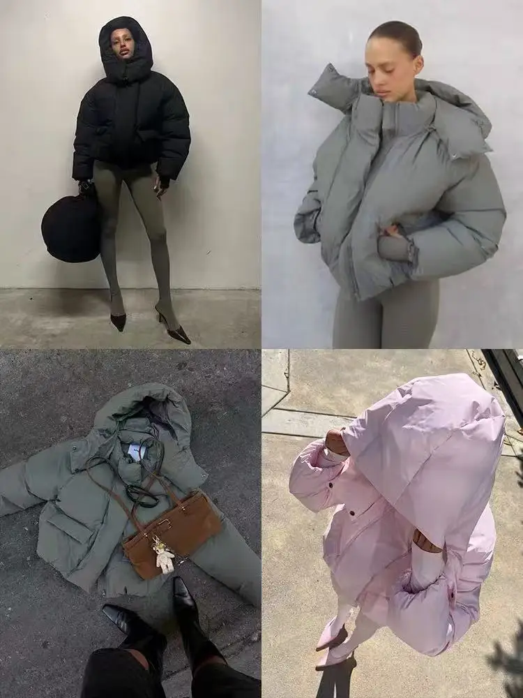 KHY~Kylie نفس سترة قطنية بغطاء للرأس باللون الأخضر الزيتوني على شكل سحاب معطف خبز دافئ سميك #1