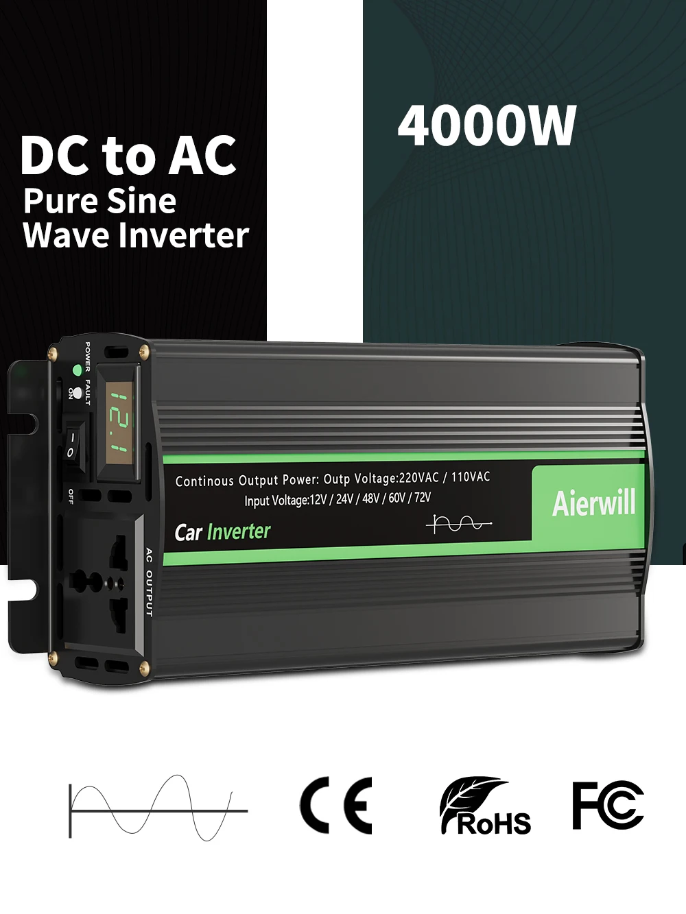 Pure Sine Wave Inverter 12V 220V DC 24v To AC 3000W 2000W Portable Power Bank Converter Solar Inverter For Household Appliances