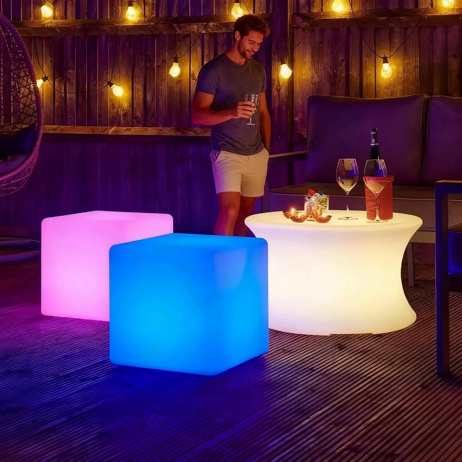 LOFTEK 16-Inch Rechargeable LED Cube Chair Light, 16 RGB Colors Glow Cube Seat w/Remote, Waterproof LED Cube Table, Color Changi