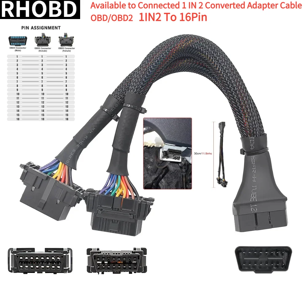 

NEW OBD2 Male to Dual Female Elbow Extension Cable with 16pins Available Connected 1 IN 2 To 16Pin Converted OBD Adapter Tools