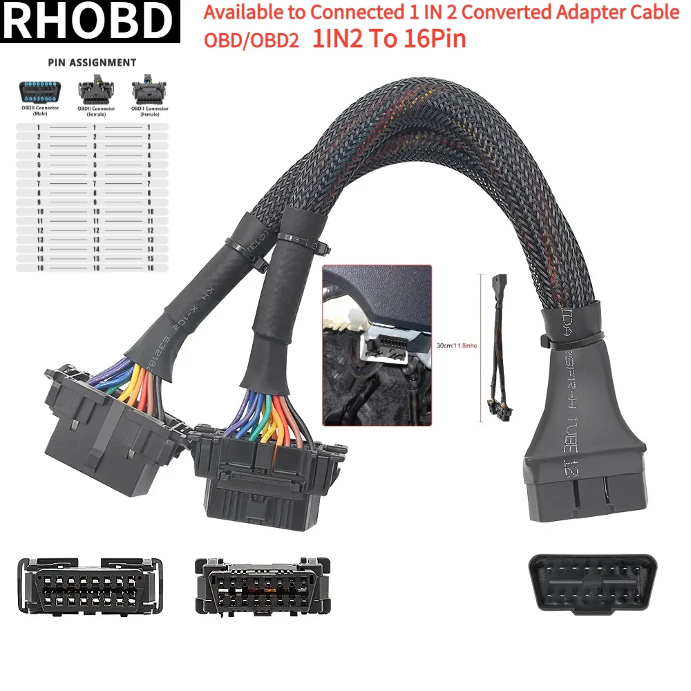 NEW OBD2 Male to Dual Female Elbow Extension Cable with 16pins Available Connected 1 IN 2 To 16Pin Converted OBD Adapter Tools