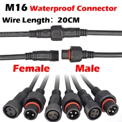 5/20Pcs M16 Waterproof 2 3 4 5 Pin IP65 Cable Wire Plug for LED Strip Male and Female Jack 22mm nut Connector Length 20CM OD 6mm