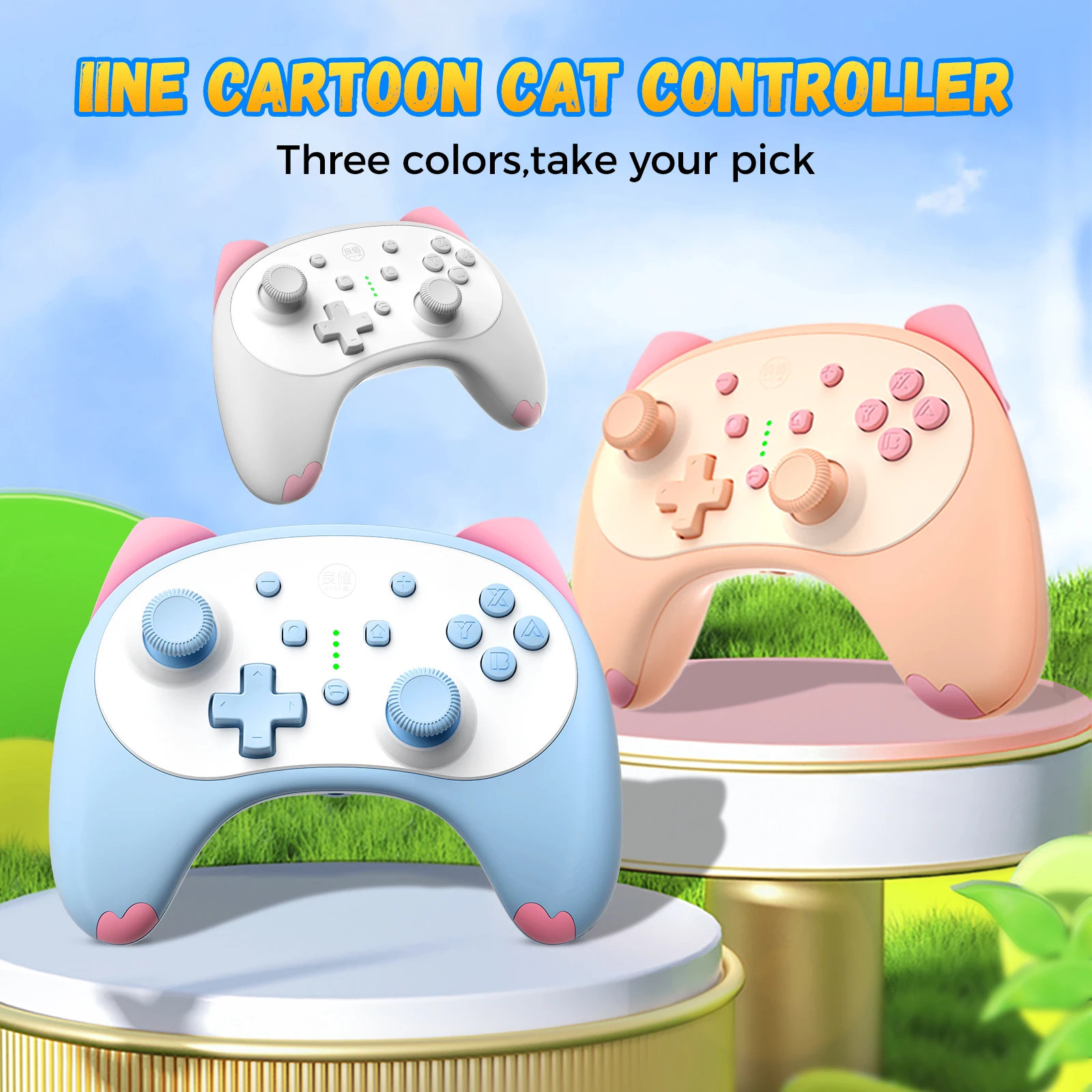 IINE Cartoon Kitten Wake Up Voice Wireless Controller Headset Support Compatible Nintendo Switch/Switch lite/Switch OLED