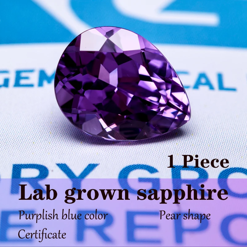 

Pear Shape Purplish Blue Color Lab Grown Sapphire Wholesale for Diy Advanced Jewelry Rings Earrings Making with Certificate