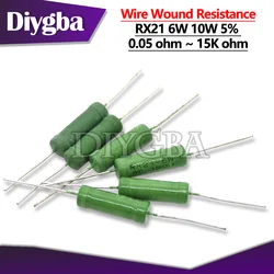 Resistencia de bobinado de alambre RX21, 6W, 10W, 5%, 1R, 10R, 100R, 1K, 10K, 12K, 15K, 18R, 20R, 22R, 24R, 27R, 30R, 33R, 36R, 0.01R, 5 unids/lote