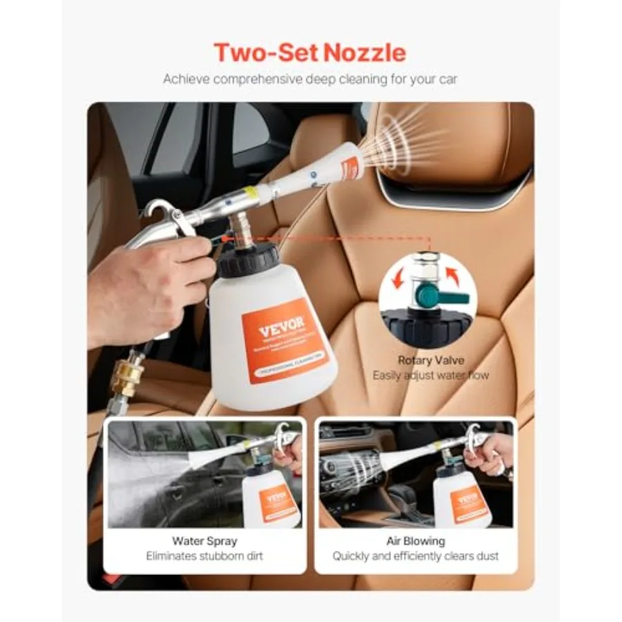 Pistola per la pulizia dell'auto Pistola ad aria ad alta pressione da 69,2 Bar con 2 set di ugelli Bottiglia di liquido da 1 litro Pistola per la pulizia del vortice Esplosione rapida dello sporco