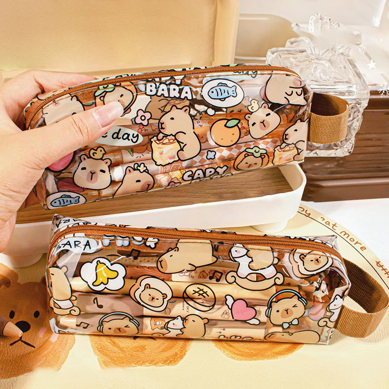 Cartoon Cute Capybara Pen Bag High Appearance Transparent Pencil Case Kawaii Waterproof Multifunctional Storage Bag Gifts