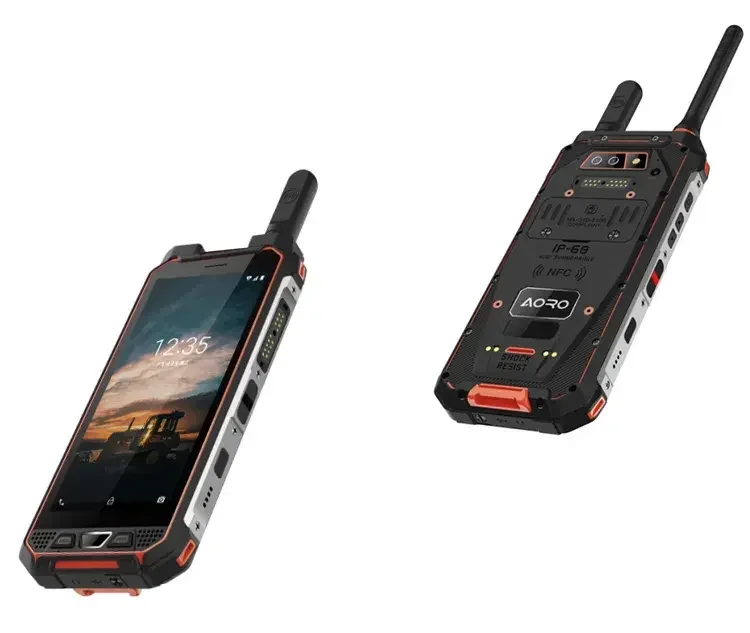 Aoro M5 Dmr Uhf atau Vhf Talkie Walkie Ponsel Pintar dengan Pelacakan GPS Ip68 3G 4G Casing Ponsel Kasar Walkie Talkie