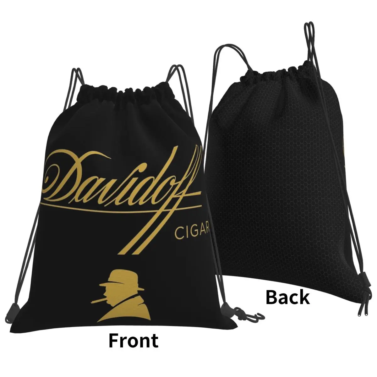 Davidoff Cigars Black Backpacks Portable Drawstring Bags Shoes Bag Book Bags for Travel Students