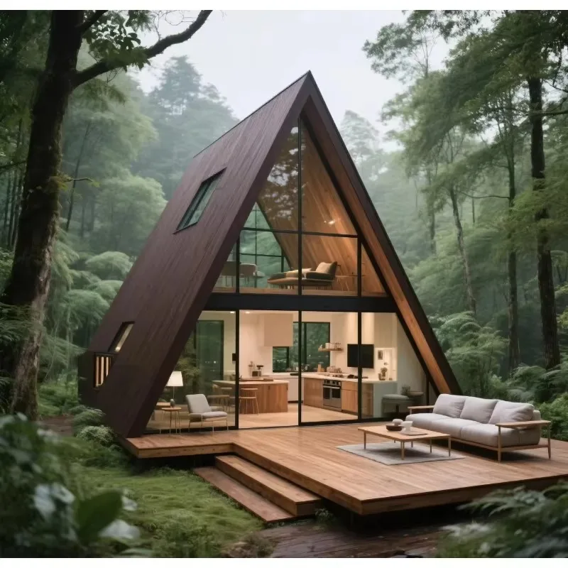 Modular Triangle A Frame House Modern Tiny Cabin Portable Wooden Villa Prefab Outdoor Living House