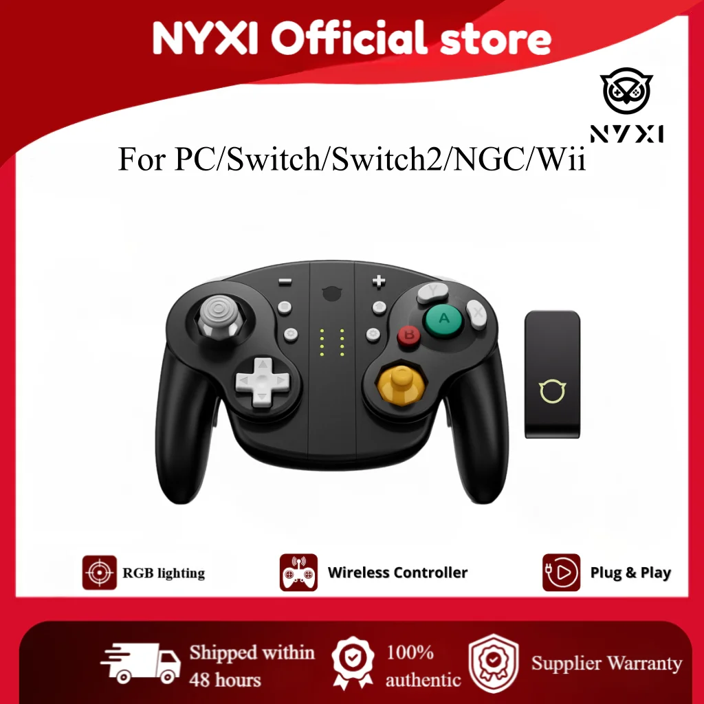 وحدة تحكم ألعاب NYXI Wizard 2 لنينتندو سويتش 2، NGC، NFC، مشغل مزدوج، اهتزاز، موديل أسود #1