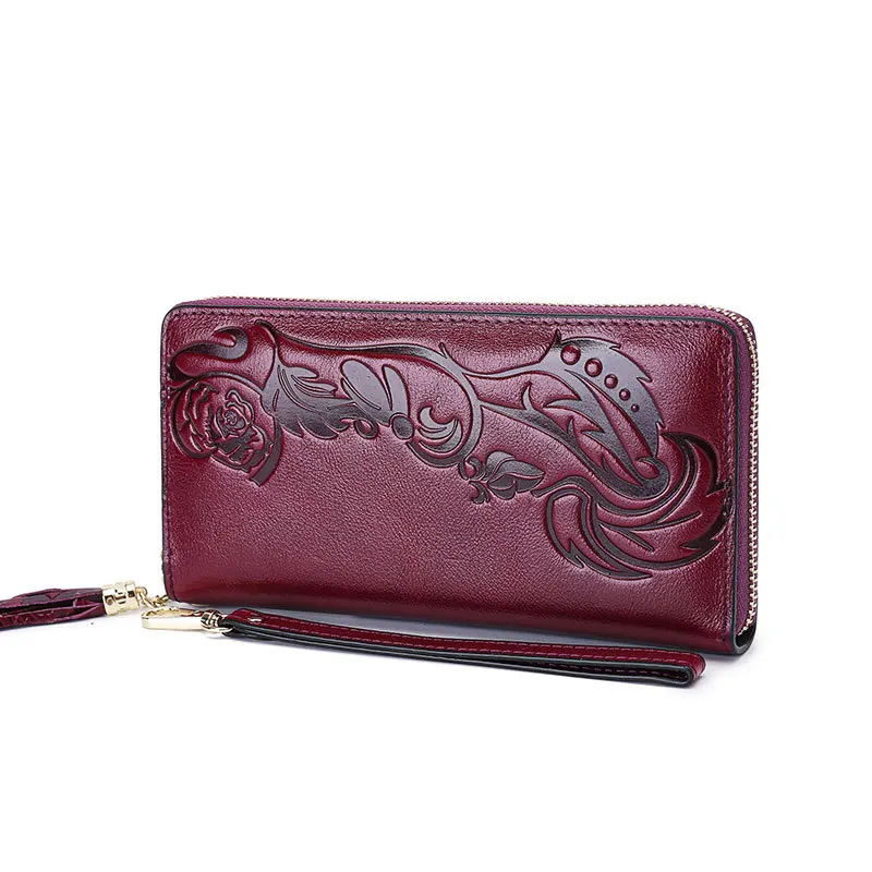 New Genuine Leather Retro Cowhide Casual Women's Long Wallet Multiple Card Slots Lady Hand-Carrying Wallet